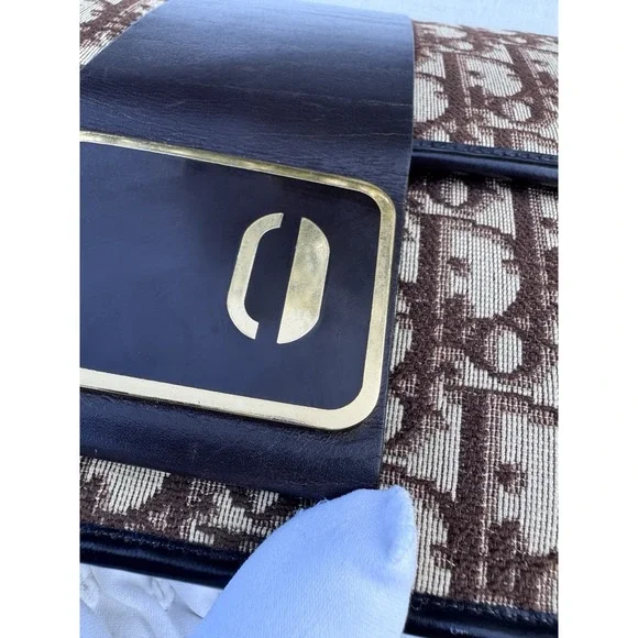 Christian Dior Vintage Trotter Monogram Fold-Over Clutch‎ Brown/ Beige - Picture 5 of 10